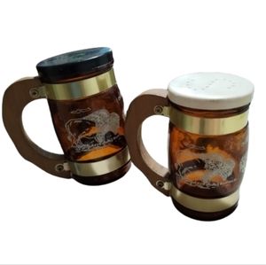 Vintage 4" South Dakota Mt Rushmore Salt Pepper Shakers Glass & Wood Met…